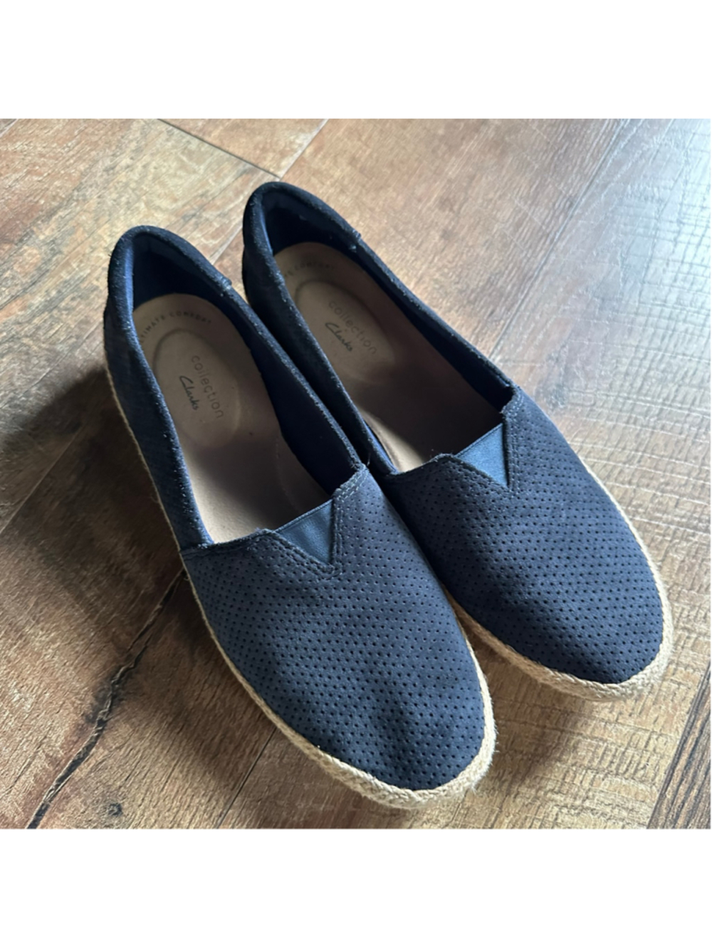 Women's Clarks Navy Blue Perforated Espadrille Flats